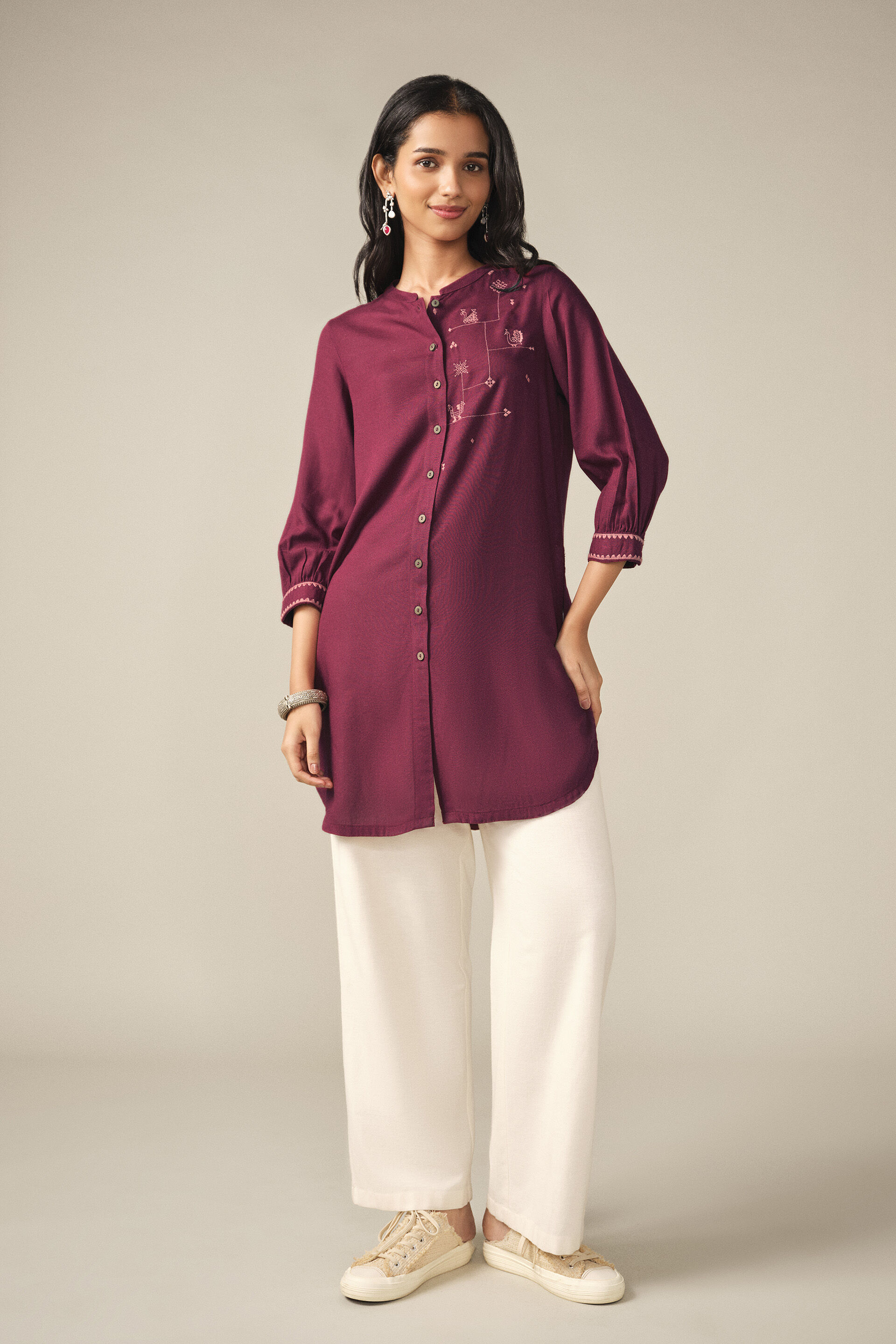 Embroidered Tunic in Wine, Wine, image 5